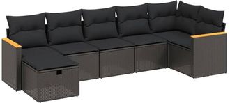 vidaXL Set De Comedor De Jard&iacute;n 7 Pzas Y Cojines Rat&aacute;n Sint&eacute;tico Negro Vidaxl