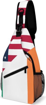 Generic U.S. And Ireland Flag Unisex Shoulder Bags Casual Crossbody Chest Bag Sling Backpack for Hiking Cycling Travel