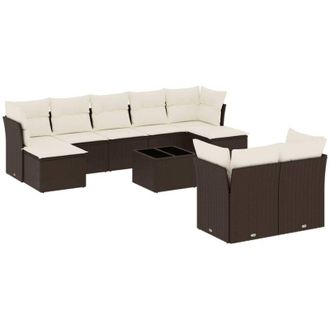 vidaXL Set De Sof&aacute;s De Jard&iacute;n 10 Pzas Y Cojines Rat&aacute;n Sint&eacute;tico Marr&oacute;n Vidaxl
