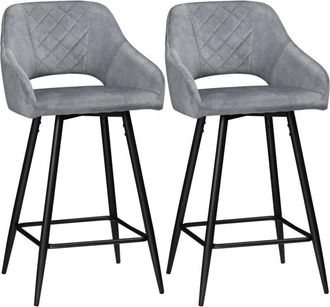 HOMCOM Homcom - Bar Stools Set of 2, Velvet-Touch Fabric Counter Height Bar Chairs Grey
