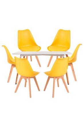 Regalos Miguel Regalos Miguel - Conjuntos De Mesa Y Sillas - Conjunto Mesa Tower Rectangular 120 X 80 Cm Blanca Y Pack 6 Sillas Synk Basic - Amarillo
