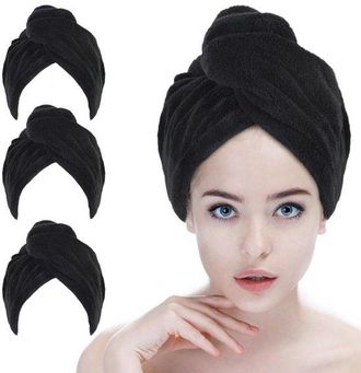 OEM Gorro De Microfibra De Secado R&aacute;pido Para Mujer, Pa&ntilde;uelo Anudado, Absorbente Y Suave, Ligero, Juego De 3 Piezas, Negro - Unisex