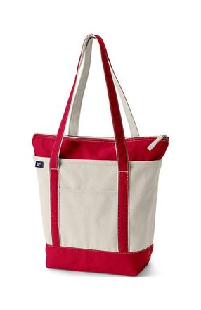 Lands End Zip Top Long Handle Canvas Tote Bag in Natural/heritage Red at Nordstrom, Size X-Large