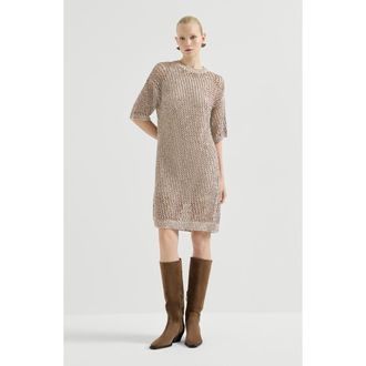 Brunello Cucinelli Dazzling chin&eacute; net dress in Rope at Nordstrom, Size Medium Eu