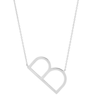 MAX + STONE Sterling Silver Large Sideways Block Letter Initial with Extendable Cable Chain, 16 to 18 inches