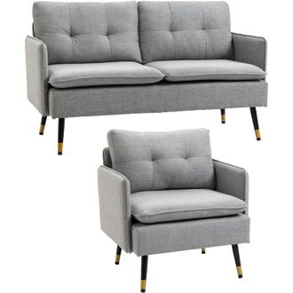 HOMCOM Homcom - Conjunto De Sof&aacute; Incluye 1 Sof&aacute; De 2 Plazas Y 1 Butaca De Sal&oacute;n Con Reposabrazos Asiento Acolchado Y Patas De Acero Para Dormitorio Oficina G