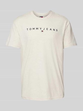 Tommy Jeans Regular Fit T-Shirt aus reiner Baumwolle mit Label Stitching in Offwhite Melange, Gr&ouml;&szlig;e XL