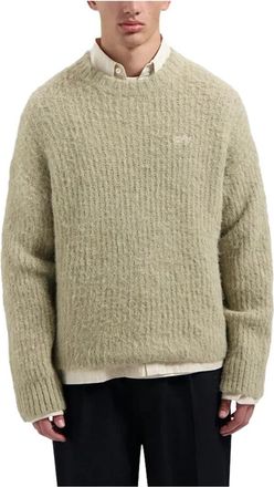 Olaf Hussein Hairy Knitted Crewneck Hemp - Heren - Ronde hals truien - Beige - S - Wol - Truien & Vesten