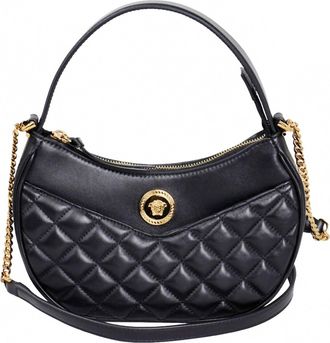 Versace Womens La Medusa Half Moon Hobo Shoulder Crossbody Bag In Black