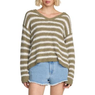Volcom Stripe V-Neck Sweater in Light Army at Nordstrom Rack, Size X-Large
