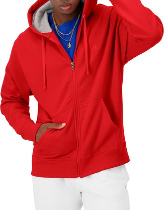 Champion Mens Powerblend Full-Zip Hoodie Warm Up or Track Jacket, Team Red Scarlet, Medium