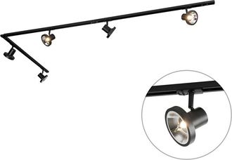 QAZQA Moderno Sistema De Iluminaci&oacute;n De Riel Moderno Con 5 Focos Negros Monof&aacute;sicos 300 Cm - Iconic Jeany Acero /pl&aacute;stico /aluminio Alargada Adecuado Para L