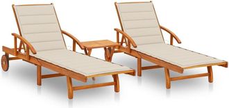vidaXL Tumbonas Con Mesa Y Cojines 2 Uds Madera Maciza De Acacia Vidaxl