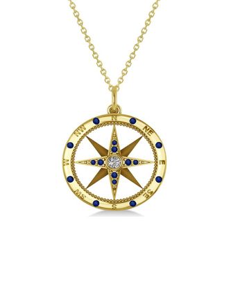 Allurez 14K 0.19 Ct. Tw. Diamond & Blue Sapphire Pendant Necklace