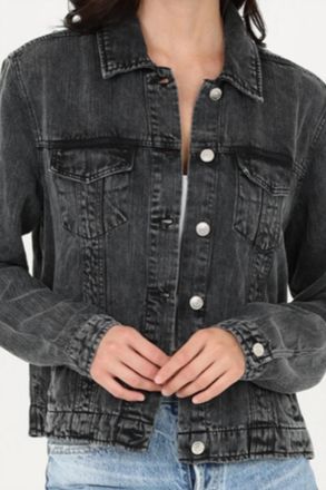 Angie Classic Cropped Denim Jacket In Black