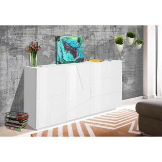 Dmora Aparador Moderno Con 2 Puertas Y 3 Cajones, Made In Italy, Aparador De Cocina Con Detalles, Buffet De Sal&oacute;n De Dise&ntilde;o, 143x44h86 Cm, Color Blanco Bril