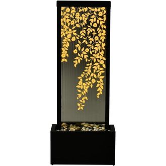 PRIMROSE Mirrored Water Feature with Flowering Vines with LED Lights in Brown