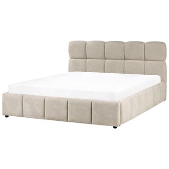 Beliani Cama Baja Con Almacenaje Tapizada Somier Elevable Con Capiton&eacute; 160 X 200 Cm Gris Pardo Noyon