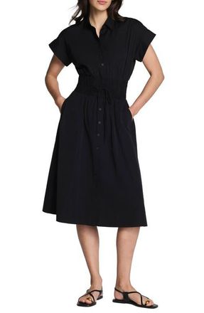 Spanx Smocked Button-Up Midi Dress in Classic Black at Nordstrom, Size X-Small