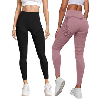 Generic 2 Pack Anti Cellulite Leggings for Women UK Cellumove 3D Compression Leggings Tummy Control High Waist Push Up Yoga Trousers Opaque Figure Sculpting B