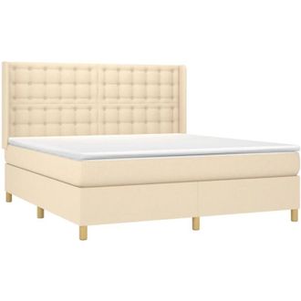 vidaXL Vidaxl - Cama Box Spring Colch&oacute;n Y Luces Led Tela Crema 160x200 Cm
