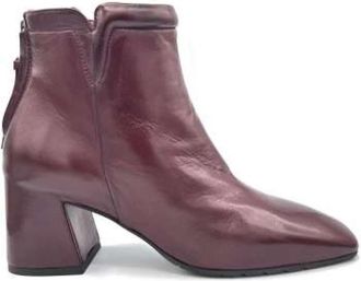 Mara Bini Bordeaux Leren Enkellaars Rits Sluiting - Dames - Laarzen met Hak - Paars - 40 EU - Leer - Schoenen