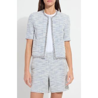 Lyss&eacute; Lily Short Sleeve Summer Tweed Jacket in Azzurro Tweed at Nordstrom, Size X-Small