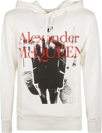 パーカー・フーディ ALEXANDER MCQUEEN Men Hoodies 829321 Q1BDL9009 Beige Men's McQueen Logo Cropped Hoodie in White | Alexander