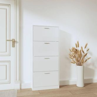Berkfield Home Shoe Cabinet High Gloss White 59x17x150 cm Engineered Wood | Size: 59 x 17 x 150 cm