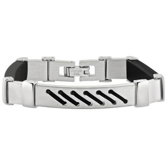 Pompeii3 Mens Two Tone Steel 7 Brushed Black Strapped 8mm Bracelet