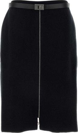 Ferragamo Womens Black Stretch Wool Blend Skirt - Size Large