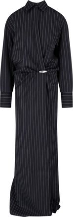 Dondup Black Gessato Wool Pinstripe Maxi Dress