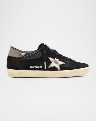 Golden Goose Super-Star Suede Glitter Low-Top Sneakers
