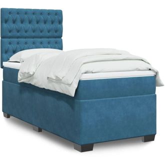 vidaXL Cama Box Spring Con Colch&oacute;n Terciopelo Azul 90x190 Cm Vidaxl