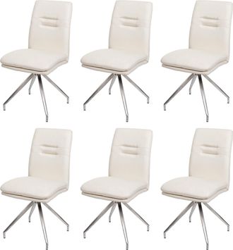 Hhg Hhg - Juego De 6 Sillas De Comedor 922, Silla De Cocina Sill&oacute;n Silla, Tela/textil Acero Inoxidable Cepillado, Crema-beige