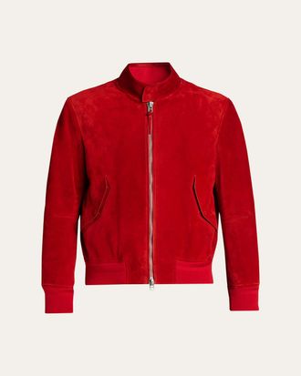 Tom Ford Mens Suede Stand Collar Full-Zip Blouson