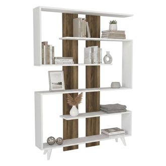 Dmora Dmora - Estante Para Libros Gienah, Estante De Oficina, Porta Libros M&oacute;vil, Biblioteca, 120x20h162 Cm, Blanco Y Nogal, Con Embalaje Reforzado