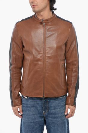 Diesel Leather Jacket L-ORENN With Contrast Side Stripes Diesel