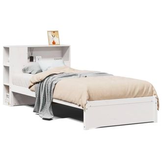 Berkfield Home Bookcase Bed Frame White 75x190cm Small Single Solid Wood Pine