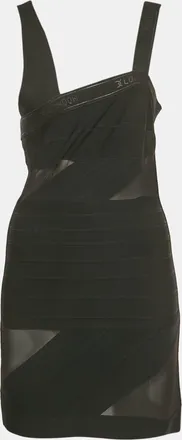 DAVID KOMA Black Mesh Trim Knit Bandage Dress