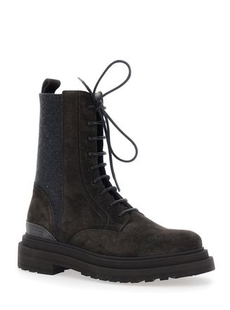 Brunello Cucinelli Womens Suede Lace-Up Boots Brown