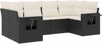 vidaXL Vidaxl - Set De Sof&aacute;s De Jard&iacute;n 6 Piezas Y Cojines Rat&aacute;n Sint&eacute;tico Negro