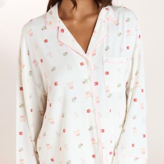 Lounge Christmas Cottage pyjamashirt van modal - Cr&egrave;me Print - XXL