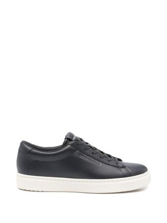 Emporio Armani Navy Blue Leather Sneakers