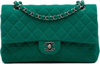 Chanel 2014 Medium Classic Jersey Double Flap shoulder bag - women - Cotton - One Size - Green