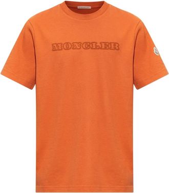 Moncler Tops, Heren, Oranje, L, Katoen, T-shirt met logo