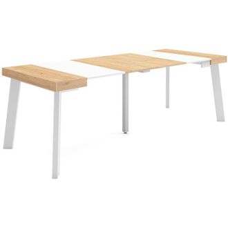 Skraut Home Mesa Consola Extensible, Mesa Comedor Plegable, 220, Para 10 Comensales, Patas De Madera, Estilo Moderno, Roble Y Blanco - Skraut Home