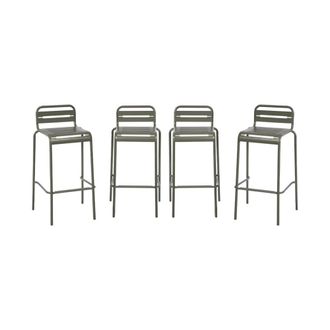 Sweeek Taburete bistr&oacute; de acero, set de 4, verde kaki