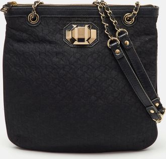 DKNY Dkny Black Signature Canvas And Leather Chain Shoulder Bag