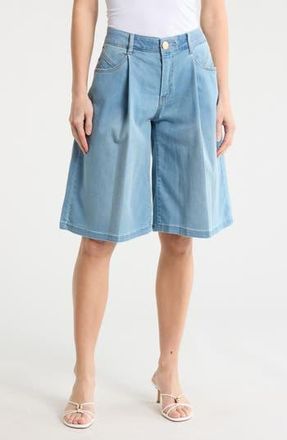 Democracy Pleated Front Relaxed Bermuda Shorts in Light Blue Artisanal at Nordstrom Rack, Size 16